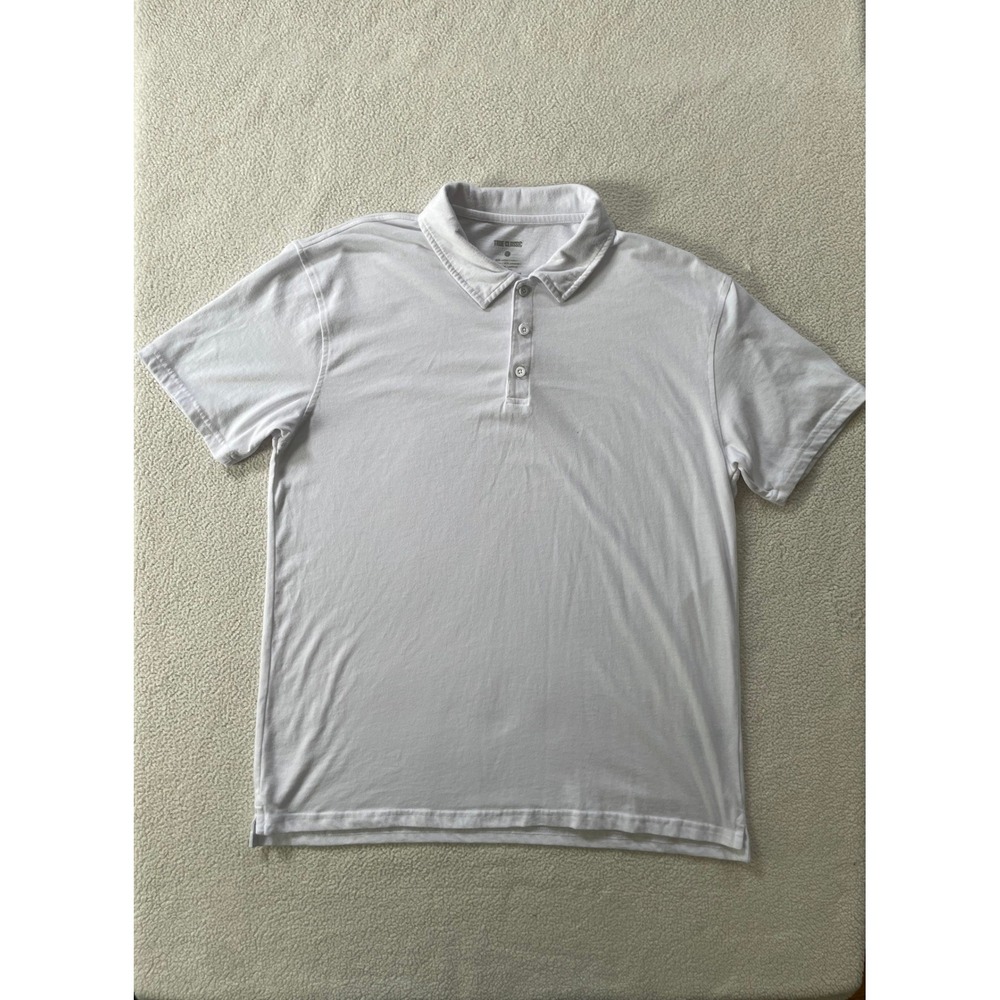 True Classic Mens Large Polo Shirt White Short Sleeve Jersey Cotton Blend